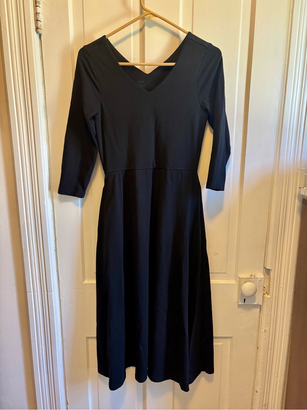 Pact Black Cotton Midi Fit and Flare Dress Medium